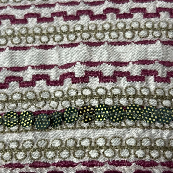 Angie Shirt Women Small Dusty Rose Pink Embroidered Checker Buttons Boho Coastal - Picture 11 of 12